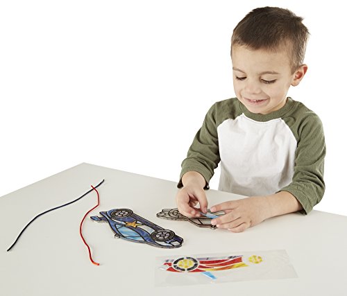 Melissa & Doug Stained Glass Made Easy Activity Kit, Race Cars (Arts and Crafts, Develops Problem Solving Skills, 80+ Stickers)