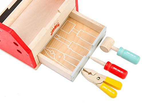 Le Toy Van Tool Box 12Piece Set Premium Wooden Toys for Kids Ages 3 Years & Up, Multi