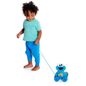 Bright Starts Sesame Street Snack & Stroll Cookie Monster Wooden Pull Toy, Ages 12-36 Months
