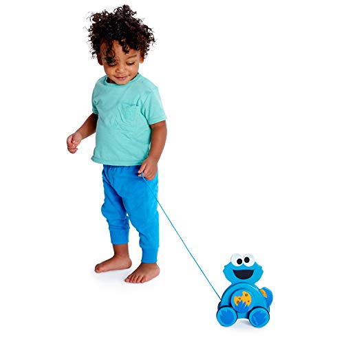Bright Starts Sesame Street Snack & Stroll Cookie Monster Wooden Pull Toy, Ages 12-36 Months