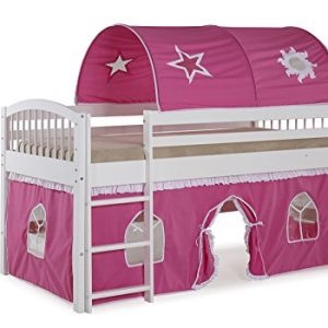 Dylan White Junior Loft Bed with Pink/White Tent and Playhouse