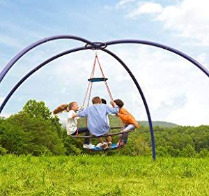 HearthSong Outdoor Hanging Vortex Spinning Ring Swing with Sky Dome Stand Special - Backyard Playground Equipment - Multiple Children - Approx. 8' x 17.7' (Stand), Blue