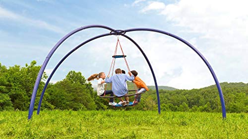 HearthSong Outdoor Hanging Vortex Spinning Ring Swing with Sky Dome Stand Special - Backyard Playground Equipment - Multiple Children - Approx. 8' x 17.7' (Stand), Blue