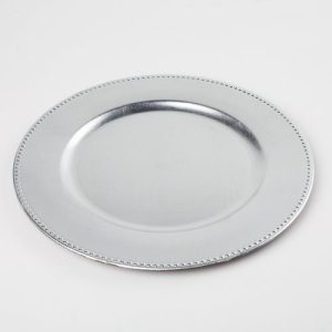 Metallic Silver Round Plastic Charger | 14" | Party Supply