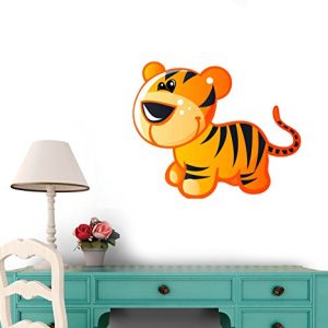 Wallmonkeys WM22946 Cute Baby Yellow and Brown Cartoon Tiger Peel and Stick Wall Decals (30 in W x 24 in H), Medium-Large