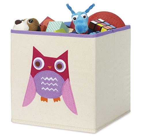 Whitmor Kids Canvas Collapsible Cube-10 x 10 x 10 inches, Pink, Owl Collection