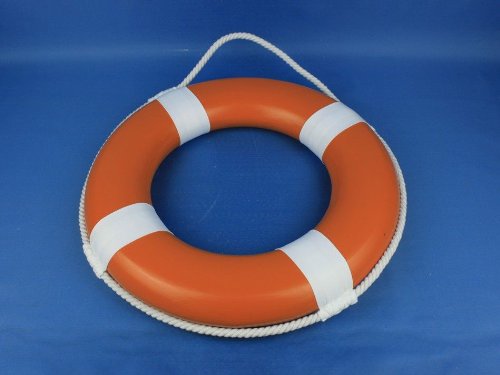 Hampton Nautical Orange Painted Lifering with White Bands, 15"