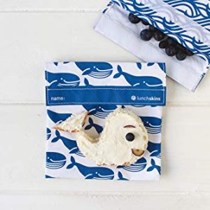 Lunchskins Reusable 2 Piece Food Storage Bag Set, 1 Sandwich Bag + 1 Snack Bag, Blue Whale