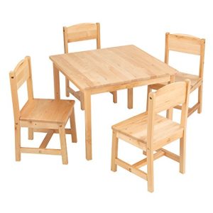 KidKraft Wooden Farmhouse Table & 4 Chairs Set, Children's Furniture for Arts & Activity – Natural