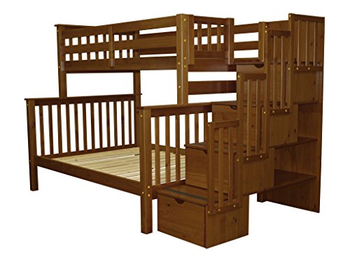 Bedz King Stairway Bunk Beds Twin over Full with 4 Drawers in the Steps, Espresso