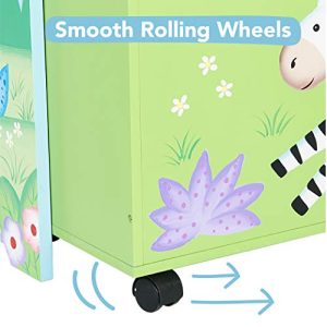 Fantasy Fields - Sunny Safari Toy Organizer with Rolling Storage Box, Wooden Toy Storage