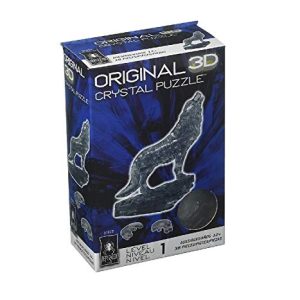 BePuzzled Original 3D Crystal Jigsaw Puzzle - Wolf Animal Assembly Brain Teaser, Fun Model Toy Gift Decoration for Adults & Kids Age 12 and Up, Black, 37 Pieces (Level 1)