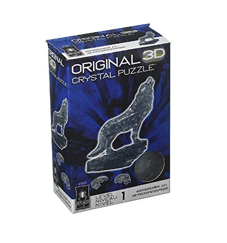 BePuzzled Original 3D Crystal Jigsaw Puzzle - Wolf Animal Assembly Brain Teaser, Fun Model Toy Gift Decoration for Adults & Kids Age 12 and Up, Black, 37 Pieces (Level 1)