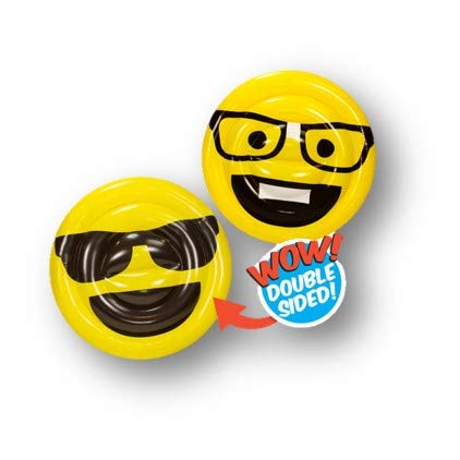 Aqua Leisure Pool Toys 5-in-1 Value Bundle: Five (5) Piece Pool Toy Set Includes Emoji Kiss+Wink and Emoji Cool+Nerd Two-Sided Inflatable Pool Floats Plus Three Emoji Drencher Disks