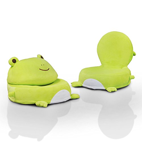 ioHOMES Kiddy Contemporary Microfiber Upholstered Creature Foldable Frog Lounge Chair with Doubles As Booster Seat, Green