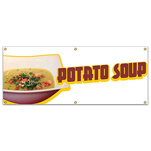 SignMission Potato Soup 72" Banner Concession Stand Food Truck Single Sided, Size: 24" X 72"