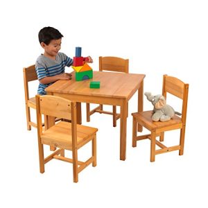 KidKraft Wooden Farmhouse Table & 4 Chairs Set, Children's Furniture for Arts & Activity – Natural