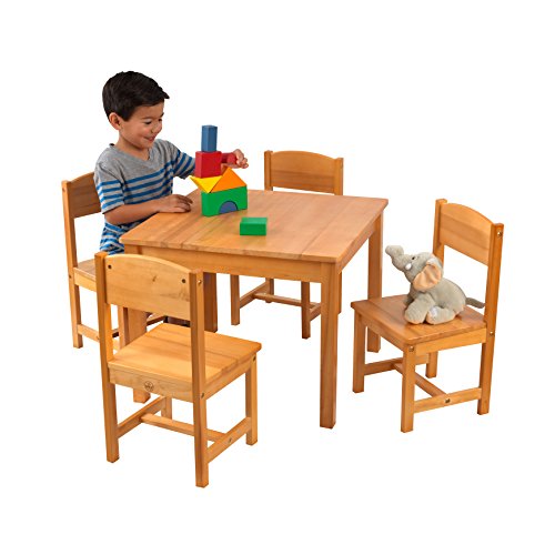 KidKraft Wooden Farmhouse Table & 4 Chairs Set, Children's Furniture for Arts & Activity – Natural