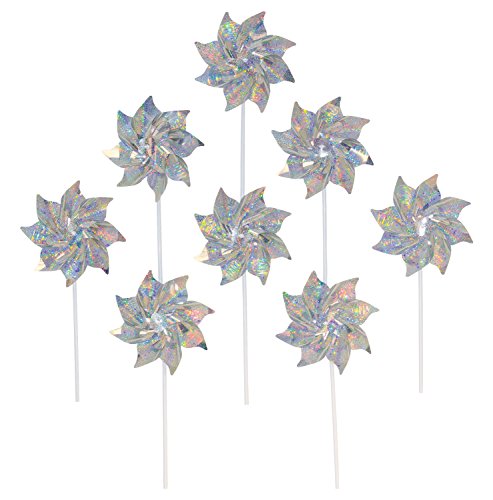 In the Breeze Silver Mylar Pinwheel - Sparkly Silver Spinners - Good Animal & Bird Deterrant - 8 Piece Bags