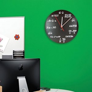 DCI Pop Quiz Clock, Black and White, Metal, 11-1/2" Diameter, Mathematics Teacher Gift, Wall Clock for Classroom, Home, Office