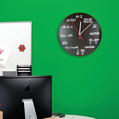 DCI Pop Quiz Clock, Black and White, Metal, 11-1/2" Diameter, Mathematics Teacher Gift, Wall Clock for Classroom, Home, Office