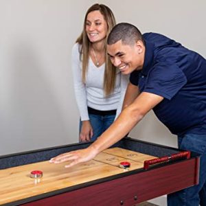 Challenger Shuffleboard Table w Dark Cherry Finish, Hardwood Playfield and Storage Cabinets