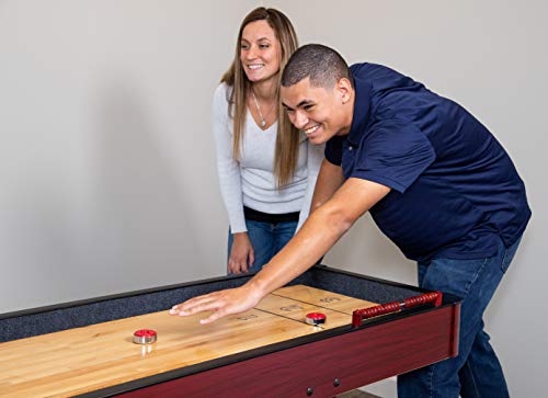 Challenger Shuffleboard Table w Dark Cherry Finish, Hardwood Playfield and Storage Cabinets