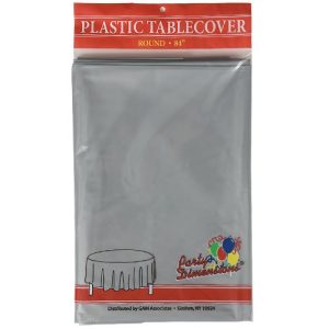 Party Dimensions Disposable Plastic Tablecloth Round, 84-Inch