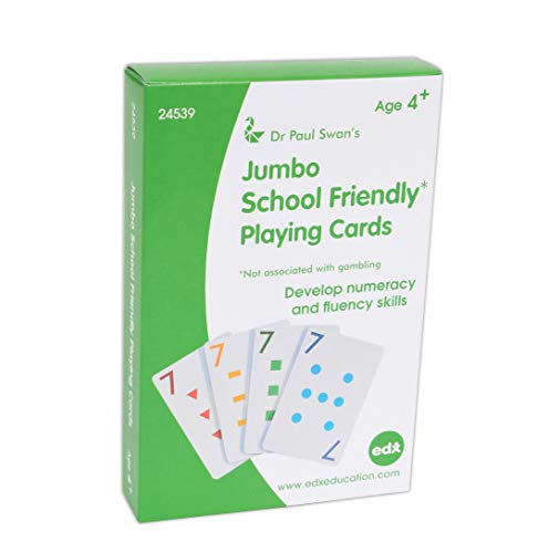 edx Education School Friendly Playing Cards - Jumbo Size - Set of 56 - Multicolored Patterned Cards Numbered 0-13 for Gameplay - Teach Number Concepts, Counting, Matching and Probability