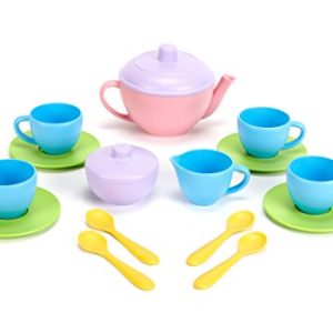 Green Toys Tea Set - BPA Free, Phthalates Free Play Toys for Gross Motor, Fine Skills Development. Kitchen Toys