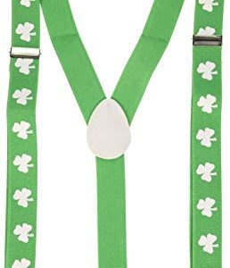 Star Power Irish St. Patrick's Day Shamrock Suspenders, Green White, One Size