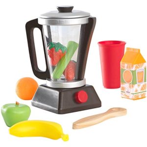 KidKraft Wooden Espresso Smoothie Set with Pretend Fruits & Vegetables Play Food, Removable Lid