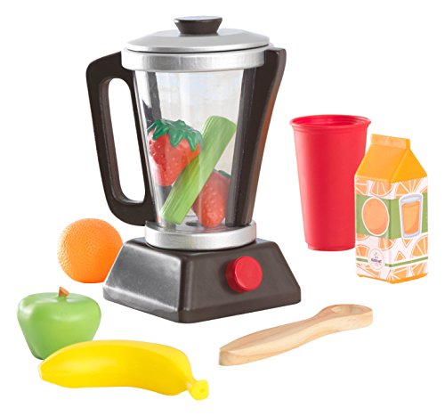 KidKraft Wooden Espresso Smoothie Set with Pretend Fruits & Vegetables Play Food, Removable Lid