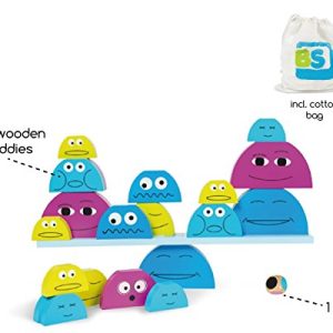 BuitenSpeel Toys GA194 Buddies Wooden Balancing and Stacking Game, Blue/Green/Purple