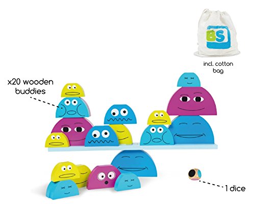 BuitenSpeel Toys GA194 Buddies Wooden Balancing and Stacking Game, Blue/Green/Purple