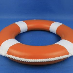 Hampton Nautical Orange Painted Lifering with White Bands, 15"