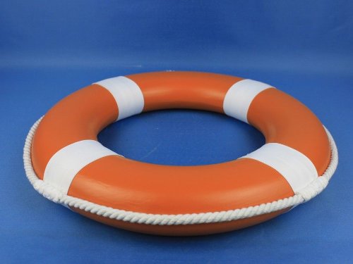 Hampton Nautical Orange Painted Lifering with White Bands, 15"