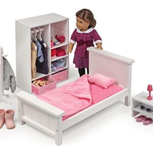 Badger Basket 13 Piece Bedroom Furniture Play Set for 18 Inch (fits American Girl Dolls), White/Pink