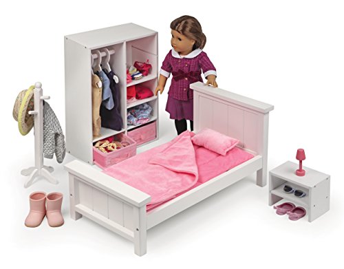 Badger Basket 13 Piece Bedroom Furniture Play Set for 18 Inch (fits American Girl Dolls), White/Pink