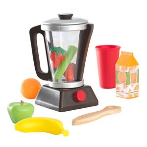 KidKraft Wooden Espresso Smoothie Set with Pretend Fruits & Vegetables Play Food, Removable Lid