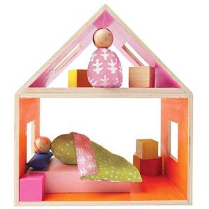 Manhattan Toy MIO Sleeping Place + 2 Bean Bag People Peg Dolls Imaginative Montessori Style STEM Learning Modular Wooden Building Playset for Boys and Girls 3 Years + Up