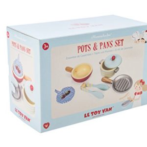Le Toy Van Honeybake Wooden Pots & Pans Set Premium Wooden Toys for Kids Ages 3 Years & Up