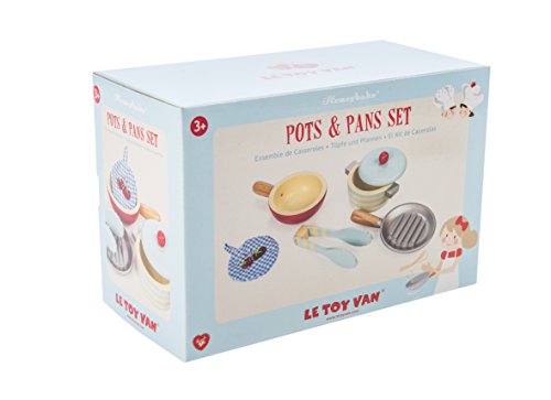 Le Toy Van Honeybake Wooden Pots & Pans Set Premium Wooden Toys for Kids Ages 3 Years & Up