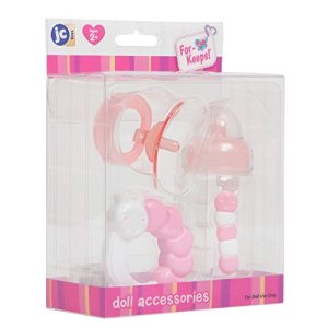 JC Toys 3-Piece Pink Accessory Gift Set Includes Bottle, Pacifier, and Rattle Fits Most Dolls - Ages 2+ - Designed by Berenguer Boutique Baby Doll, Pink