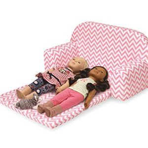 Badger Basket Chevron Upholstered Doll Sofa with Foldout Bed (fits American Girl Dolls), Pink/White