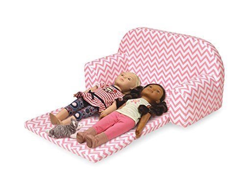 Badger Basket Chevron Upholstered Doll Sofa with Foldout Bed (fits American Girl Dolls), Pink/White