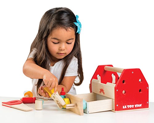 Le Toy Van Tool Box 12Piece Set Premium Wooden Toys for Kids Ages 3 Years & Up, Multi
