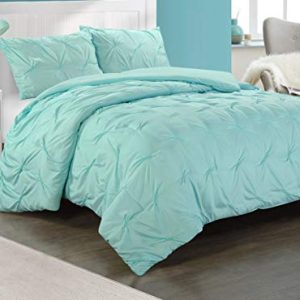 Heritage Club Ultra Soft – Sierra – Hypoallergenic – for Boys and Girls – All Season Breathable 2 Piece Kids and Teen Solid Pintuck Comforter Set – Twin XL – Alternative Microfiber, Mint
