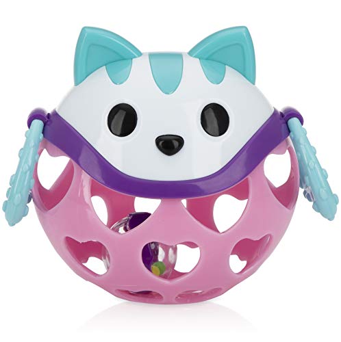 Nuby Cartoon Animal Rattle Teether Toy, Kitty Cat, 5"