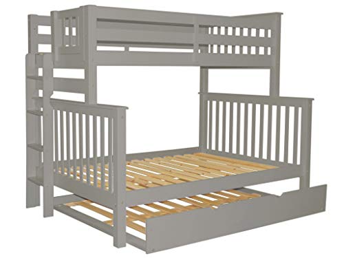 Bedz King Bunk Beds Twin over Full Mission Style with End Ladder and a Full Trundle, Gray